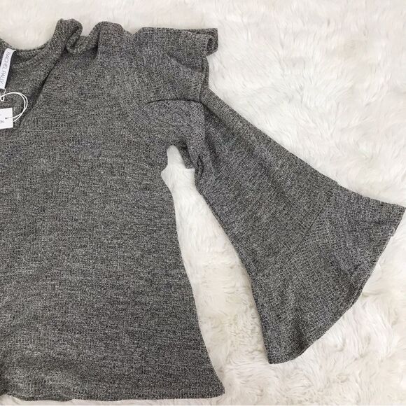 RACHEL PALLY Metallic Ruffle Sweater Top Flare Sleeve Gray Pewter‎ Small New - Picture 8 of 12